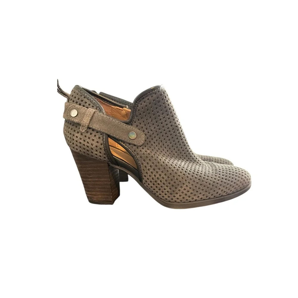 Franco Sarto Womens Olive Taupe Perforated‎ Suede Side Cutout Ankle Booties 6.5